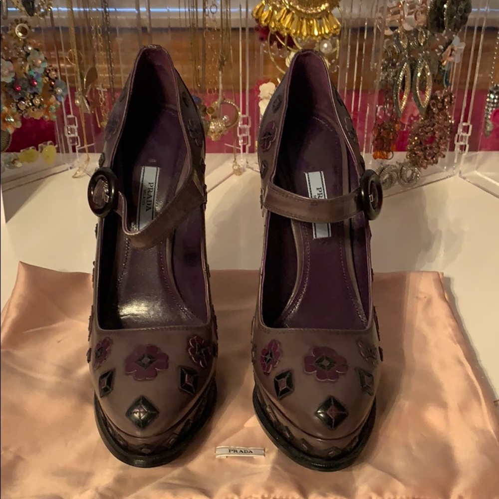 Prada Floral Flower Purple Heels 39.5